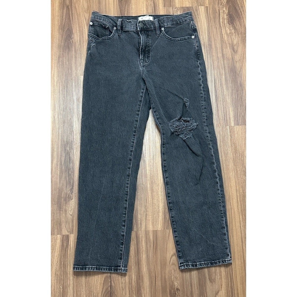Madewell The Perfect Vintage Straight Ripped Jean Rosella Wash Black NG456 Sz 29
